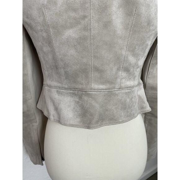 BCBGMaxAzria Jacket Kidd Faux Leather Moto Ruffled Single Breast Tan - Picture 9 of 12